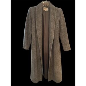 Vintage Size 10 Women's Long Black And White Tweed Coat By Ferncroft